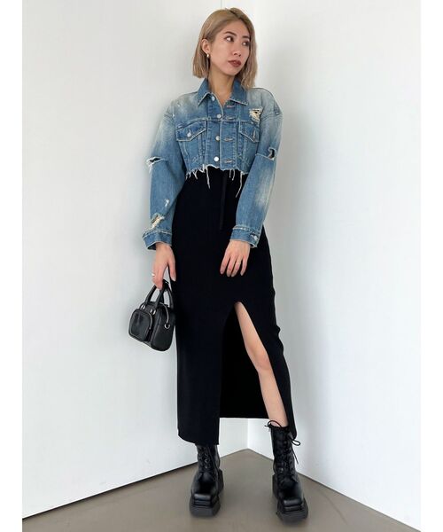 EMODA（エモダ）の「ベルトマークリブスリットワンピース（ワンピース・レディース・ライトブルー/ブラック/グレー・FREE）」の13枚目の写真