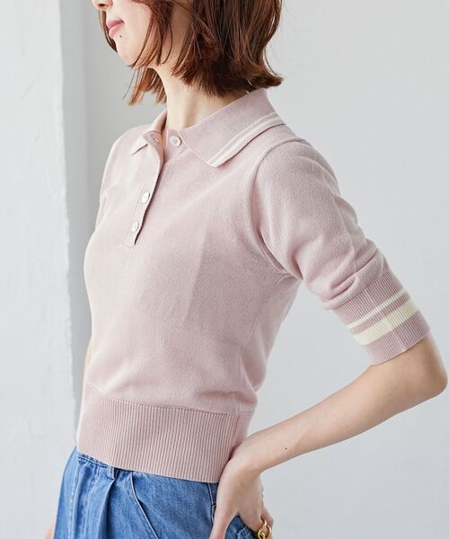 MAJESTIC LEGON（マジェスティックレゴン）の「シャイニーシアーポロニット（ポロシャツ・レディース・オフホワイト/ブラック/ピンク・MEDIUM）」の21枚目の写真