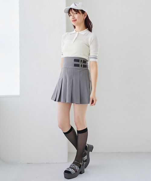 MAJESTIC LEGON（マジェスティックレゴン）の「シャイニーシアーポロニット（ポロシャツ・レディース・オフホワイト/ブラック/ピンク・MEDIUM）」の18枚目の写真