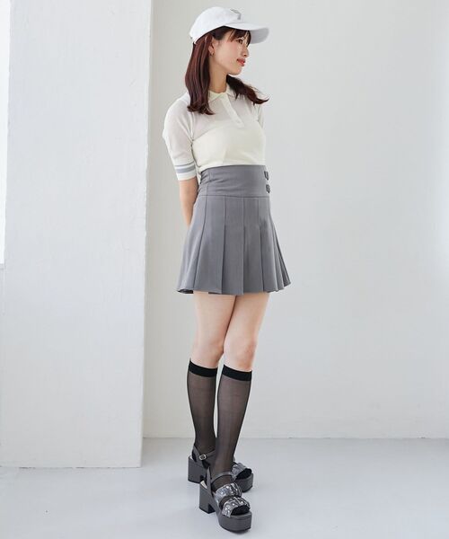 MAJESTIC LEGON（マジェスティックレゴン）の「シャイニーシアーポロニット（ポロシャツ・レディース・オフホワイト/ブラック/ピンク・MEDIUM）」の17枚目の写真