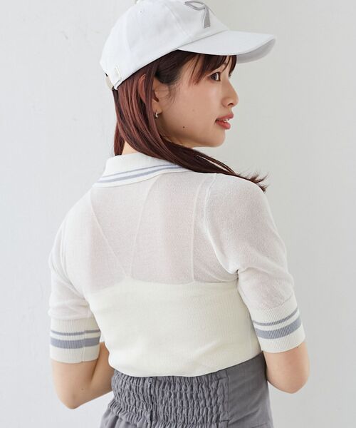 MAJESTIC LEGON（マジェスティックレゴン）の「シャイニーシアーポロニット（ポロシャツ・レディース・オフホワイト/ブラック/ピンク・MEDIUM）」の12枚目の写真