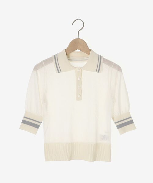 MAJESTIC LEGON（マジェスティックレゴン）の「シャイニーシアーポロニット（ポロシャツ・レディース・オフホワイト/ブラック/ピンク・MEDIUM）」の10枚目の写真