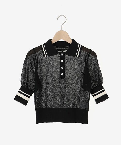 MAJESTIC LEGON（マジェスティックレゴン）の「シャイニーシアーポロニット（ポロシャツ・レディース・オフホワイト/ブラック/ピンク・MEDIUM）」の8枚目の写真