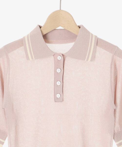 MAJESTIC LEGON（マジェスティックレゴン）の「シャイニーシアーポロニット（ポロシャツ・レディース・オフホワイト/ブラック/ピンク・MEDIUM）」の6枚目の写真