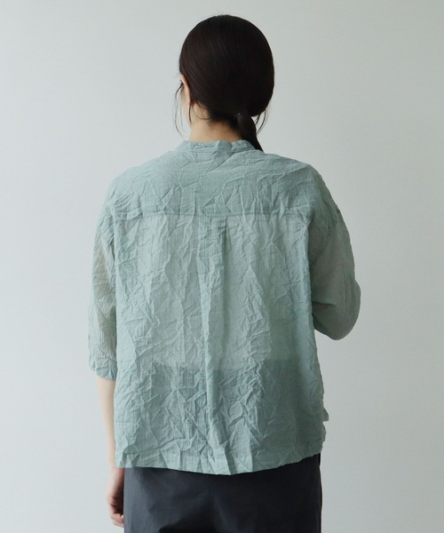 激安通販サイト 人気 yuni キャッチワッシャーショートシャツグリーン トップス