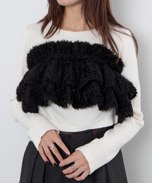 WEGO（ウィゴー）の「WEGO/シャギーマルチWAY付けフリル（付け襟・レディース・ブラック/オフホワイト・FREE）」の4枚目の写真