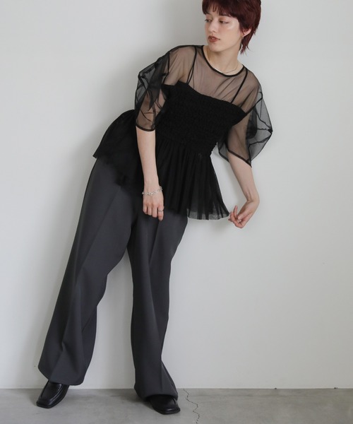 新品未使用タグ付★ select MOCA チュール切替ギャザートップス select MOCA tシャツ チュール切替ギャザートップス レディース