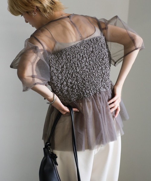 AD2019 20SS ギャザーフレアチュールTシャツ トップス 黒 AD2019 20SS ギャザーフレアチュールTシャツ トップス 黒 AD2019 20SS