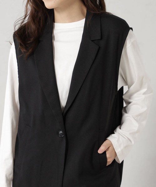 FOUND GOOD(ファウンドグッド)の「ジョーゼットテーラーベスト(テーラードジャケット・レディース・ブラック/ベージュ・S/M/L)」の4枚目の写真