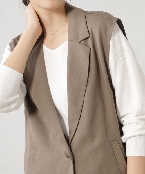 FOUND GOOD(ファウンドグッド)の「ジョーゼットテーラーベスト(テーラードジャケット・レディース・ブラック/ベージュ・S/M/L)」の8枚目の写真