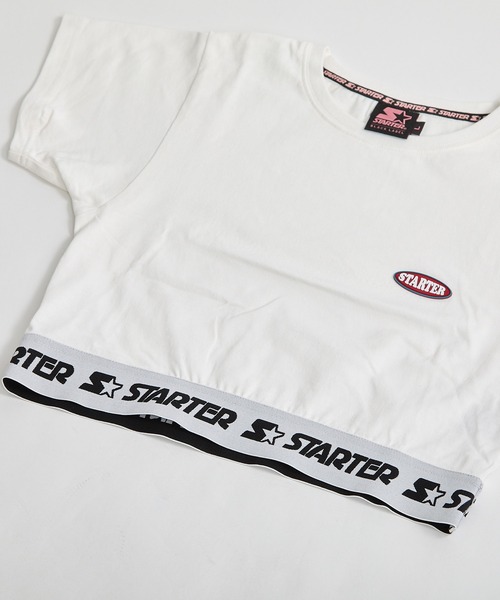 STARTER（スターター）の「STARTER / スターター 裾ニットテープ チビTee / ショート丈 Tシャツ ちびTシャツ（Tシャツ/カットソー・レディース・ホワイト/ブラック・L/M）」の6枚目の写真