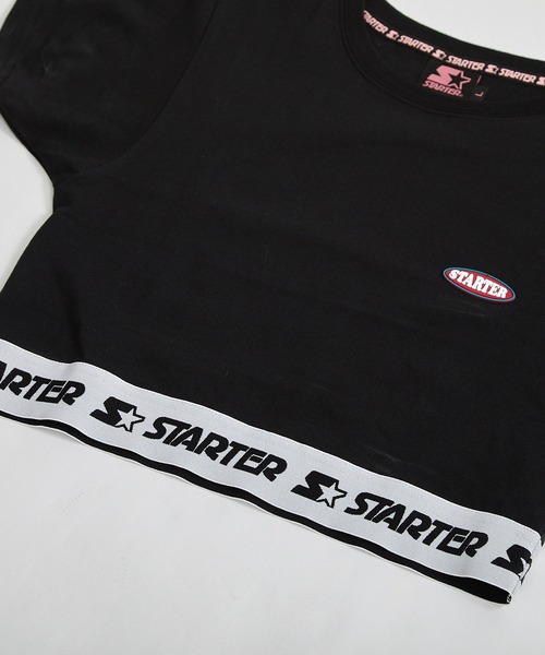 STARTER（スターター）の「STARTER / スターター 裾ニットテープ チビTee / ショート丈 Tシャツ ちびTシャツ（Tシャツ/カットソー・レディース・ホワイト/ブラック・L/M）」の12枚目の写真