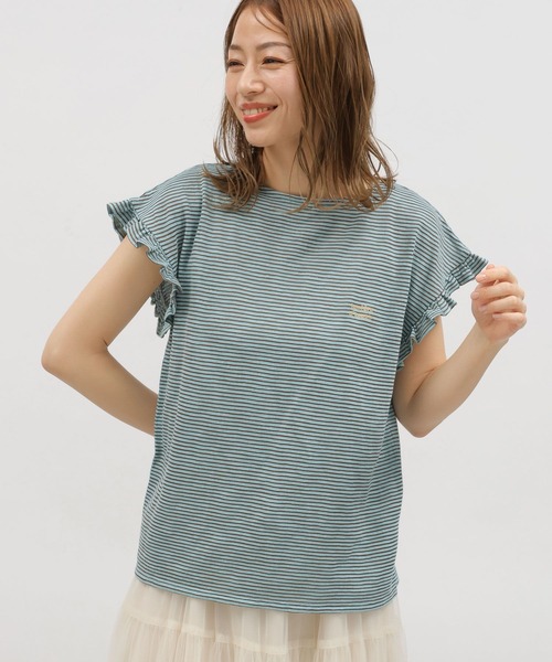 LAKOLE（ラコレ）の「スラブボーダーフリルTEE / 115429（Tシャツ/カットソー・レディース・ブルー/ブラウン/ホワイト×ブラック・SMALL/MEDIUM）」の3枚目の写真