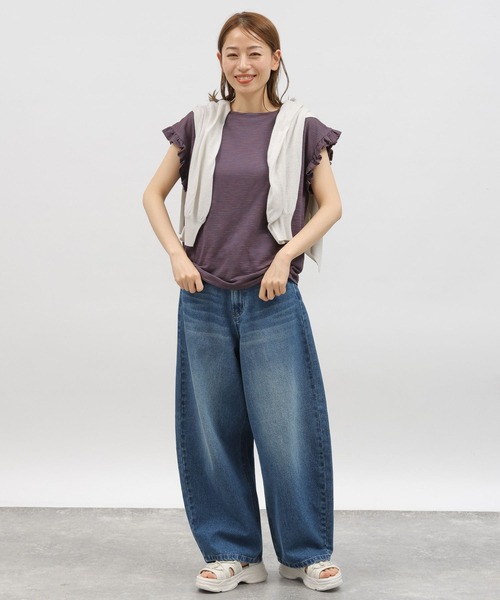 LAKOLE（ラコレ）の「スラブボーダーフリルTEE / 115429（Tシャツ/カットソー・レディース・ブルー/ブラウン/ホワイト×ブラック・SMALL/MEDIUM）」の9枚目の写真