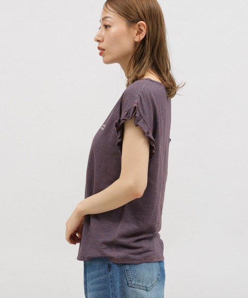 LAKOLE（ラコレ）の「スラブボーダーフリルTEE / 115429（Tシャツ/カットソー・レディース・ブルー/ブラウン/ホワイト×ブラック・SMALL/MEDIUM）」の10枚目の写真