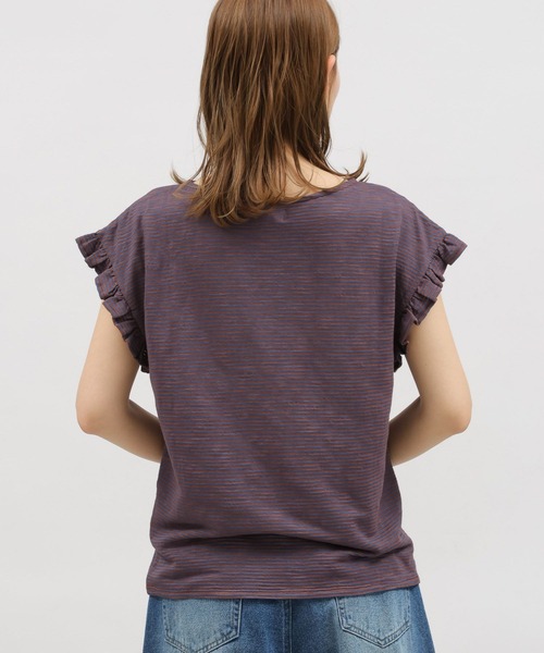 LAKOLE（ラコレ）の「スラブボーダーフリルTEE / 115429（Tシャツ/カットソー・レディース・ブルー/ブラウン/ホワイト×ブラック・SMALL/MEDIUM）」の11枚目の写真