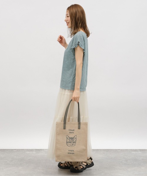 LAKOLE（ラコレ）の「スラブボーダーフリルTEE / 115429（Tシャツ/カットソー・レディース・ブルー/ブラウン/ホワイト×ブラック・SMALL/MEDIUM）」の13枚目の写真