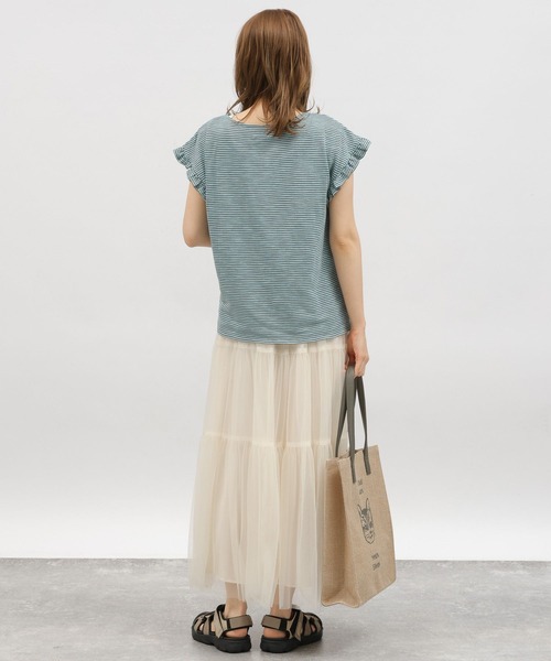 LAKOLE（ラコレ）の「スラブボーダーフリルTEE / 115429（Tシャツ/カットソー・レディース・ブルー/ブラウン/ホワイト×ブラック・SMALL/MEDIUM）」の14枚目の写真