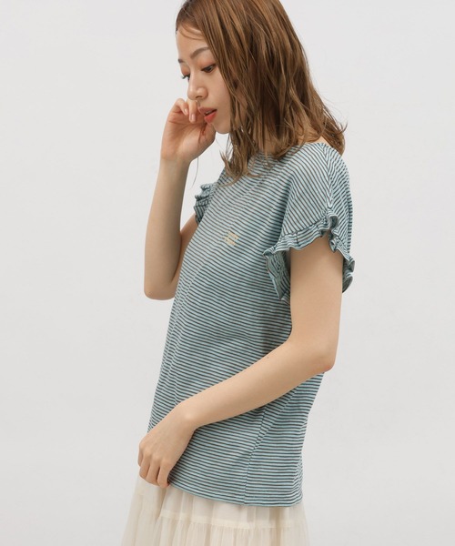 LAKOLE（ラコレ）の「スラブボーダーフリルTEE / 115429（Tシャツ/カットソー・レディース・ブルー/ブラウン/ホワイト×ブラック・SMALL/MEDIUM）」の15枚目の写真