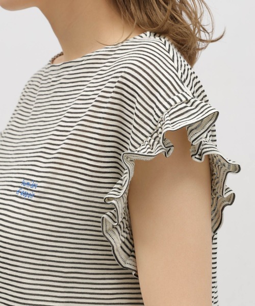LAKOLE（ラコレ）の「スラブボーダーフリルTEE / 115429（Tシャツ/カットソー・レディース・ブルー/ブラウン/ホワイト×ブラック・SMALL/MEDIUM）」の21枚目の写真