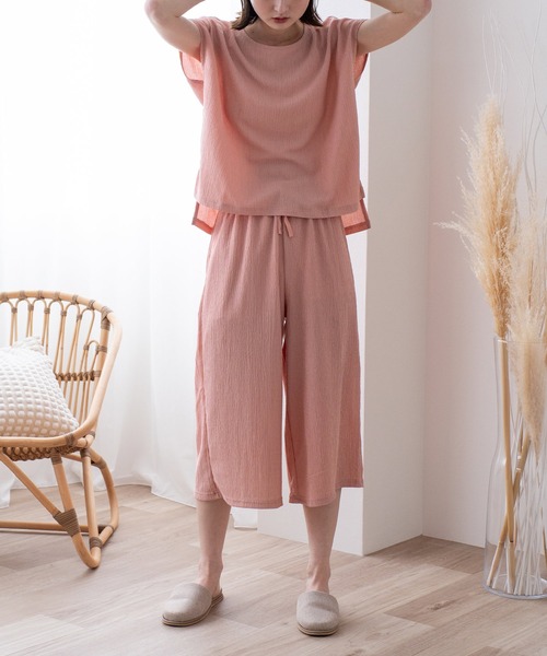 VitaFelice（ヴィータフェリーチェ）の「カットクレープルームウェア 上下セット（ルームウェア/パジャマ・レディース・アイボリー/ミント/ピンク/ブラック・FREE）」の7枚目の写真