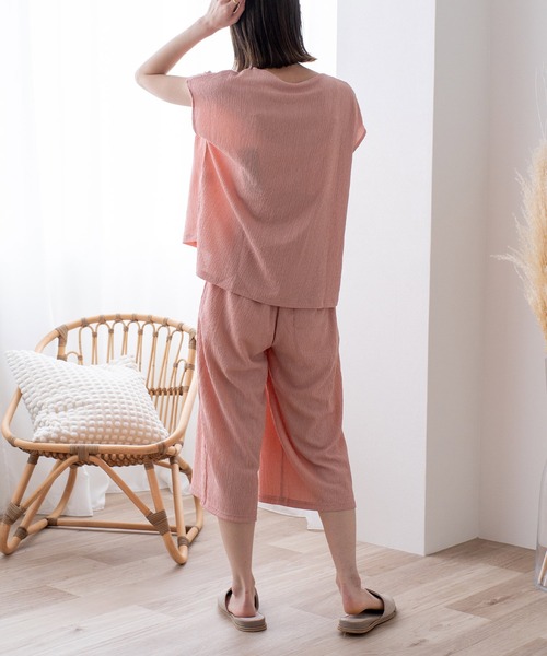 VitaFelice（ヴィータフェリーチェ）の「カットクレープルームウェア 上下セット（ルームウェア/パジャマ・レディース・アイボリー/ミント/ピンク/ブラック・FREE）」の9枚目の写真