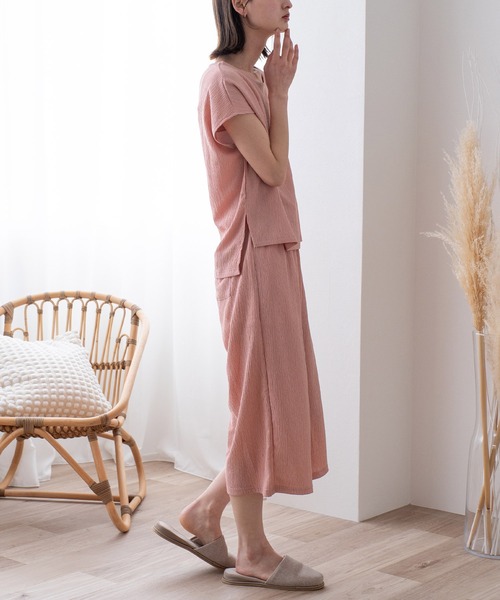 VitaFelice（ヴィータフェリーチェ）の「カットクレープルームウェア 上下セット（ルームウェア/パジャマ・レディース・アイボリー/ミント/ピンク/ブラック・FREE）」の10枚目の写真