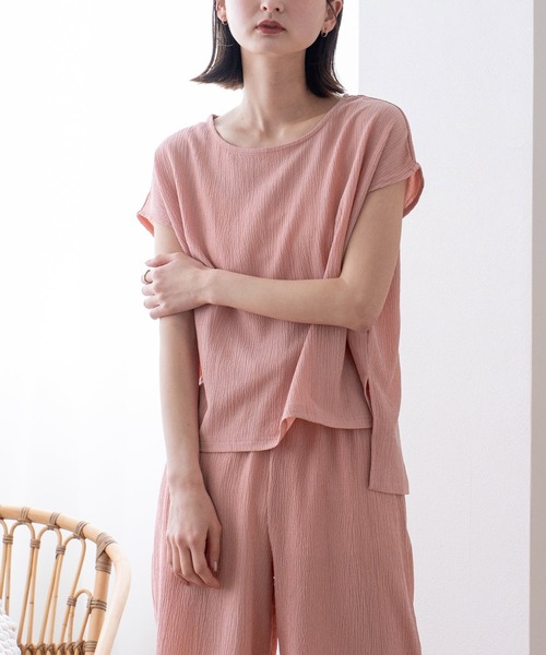 VitaFelice（ヴィータフェリーチェ）の「カットクレープルームウェア 上下セット（ルームウェア/パジャマ・レディース・アイボリー/ミント/ピンク/ブラック・FREE）」の11枚目の写真