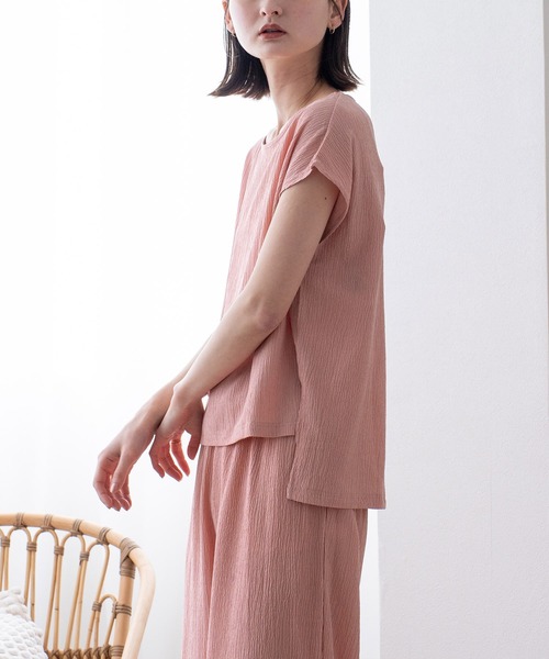 VitaFelice（ヴィータフェリーチェ）の「カットクレープルームウェア 上下セット（ルームウェア/パジャマ・レディース・アイボリー/ミント/ピンク/ブラック・FREE）」の12枚目の写真