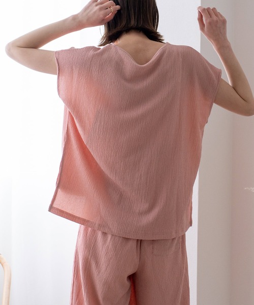 VitaFelice（ヴィータフェリーチェ）の「カットクレープルームウェア 上下セット（ルームウェア/パジャマ・レディース・アイボリー/ミント/ピンク/ブラック・FREE）」の13枚目の写真