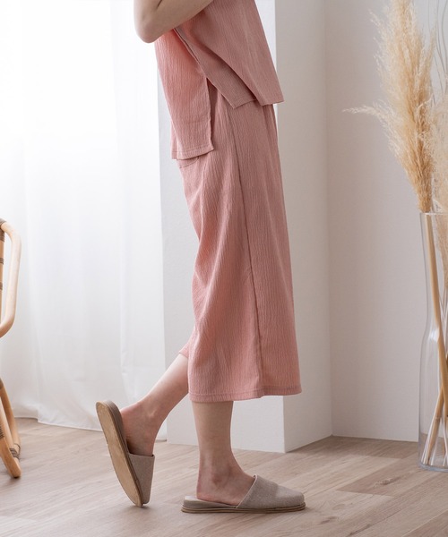 VitaFelice（ヴィータフェリーチェ）の「カットクレープルームウェア 上下セット（ルームウェア/パジャマ・レディース・アイボリー/ミント/ピンク/ブラック・FREE）」の18枚目の写真