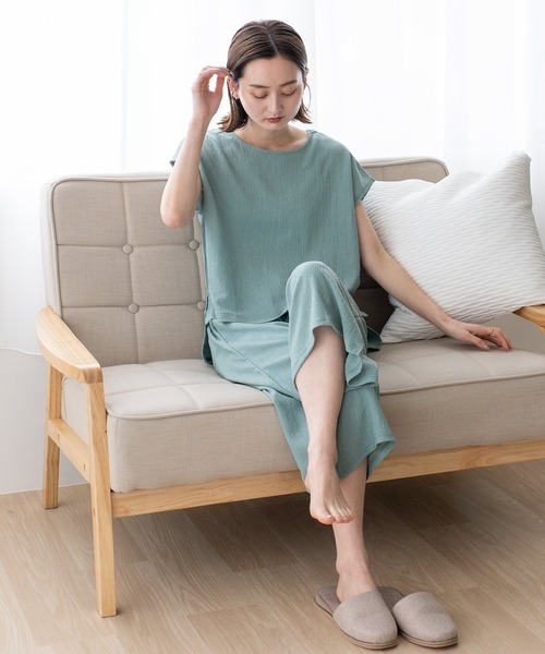 VitaFelice（ヴィータフェリーチェ）の「カットクレープルームウェア 上下セット（ルームウェア/パジャマ・レディース・アイボリー/ミント/ピンク/ブラック・FREE）」の19枚目の写真