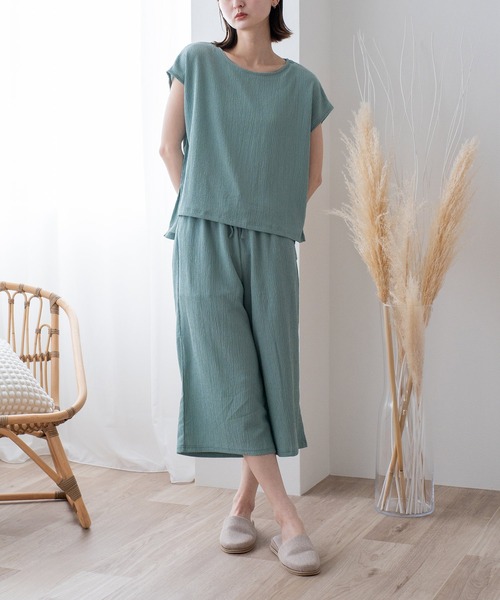 VitaFelice（ヴィータフェリーチェ）の「カットクレープルームウェア 上下セット（ルームウェア/パジャマ・レディース・アイボリー/ミント/ピンク/ブラック・FREE）」の20枚目の写真