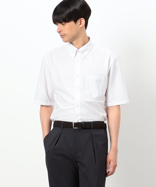 COMME CA ISM(コムサイズム)の「【イージーケア】ポリエステルトリコット ボタンダウン 半袖シャツ(シャツ/ブラウス・メンズ・ホワイト・X-LARGE/LARGE/MEDIUM/SMALL)」の1枚目の写真
