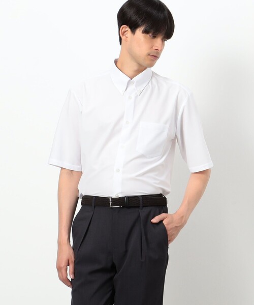 COMME CA ISM(コムサイズム)の「【イージーケア】ポリエステルトリコット ボタンダウン 半袖シャツ(シャツ/ブラウス・メンズ・ホワイト・X-LARGE/LARGE/MEDIUM/SMALL)」の3枚目の写真