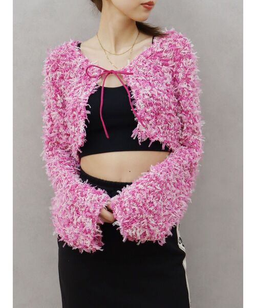 【セール】チュールミックスショートニットカーディガン(ニット/セーター)|EVRIS(エヴリス)