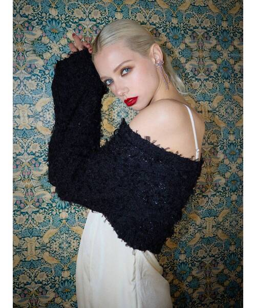 EVRIS(エヴリス)の「チュールミックスショートニットカーディガン(ニット/セーター・レディース・ブルー/ピンク/ブラック/ホワイト・FREE)」の9枚目の写真