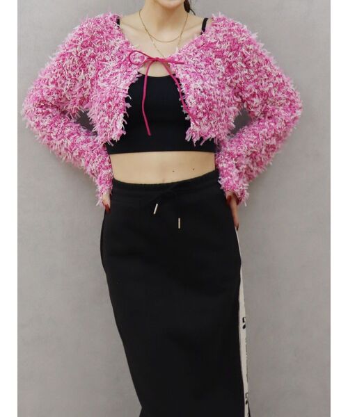 EVRIS(エヴリス)の「チュールミックスショートニットカーディガン(ニット/セーター・レディース・ブルー/ピンク/ブラック/ホワイト・FREE)」の13枚目の写真