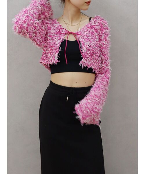 EVRIS(エヴリス)の「チュールミックスショートニットカーディガン(ニット/セーター・レディース・ブルー/ピンク/ブラック/ホワイト・FREE)」の14枚目の写真