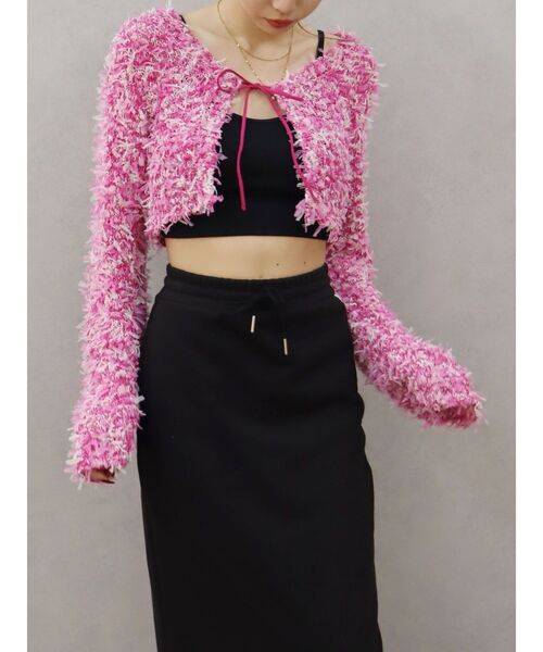 EVRIS(エヴリス)の「チュールミックスショートニットカーディガン(ニット/セーター・レディース・ブルー/ピンク/ブラック/ホワイト・FREE)」の15枚目の写真