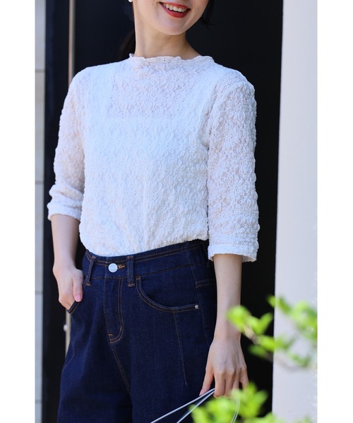 肘まで隠れる アイロン不要 クシュクシュトップス（Tシャツ