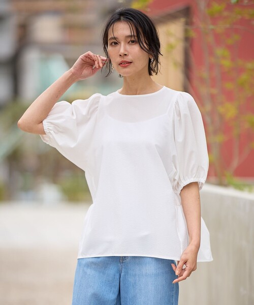 セール 30%OFF】SHIPS any: サッカー ペプラム ギャザー シャツ