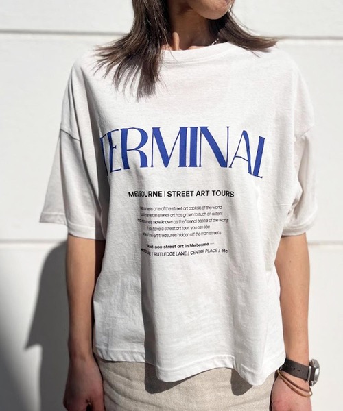 CHIGNON（シニヨン）の「CHIGNON TERMINAL ロゴTee 8642-366KO（Tシャツ/カットソー・レディース・チャコールグレー/キナリ/グレー・F）」の5枚目の写真