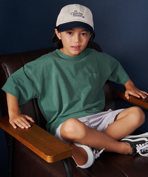 Auntie Rosa Holiday（アンティローザホリデー）の「ピグメントオーバーサイズポケットTEE（Tシャツ/カットソー・キッズ・グリーン/ネイビー/チャコールグレー/ベージュ/ブラック/パープル・130/140/150/160）」の2枚目の写真