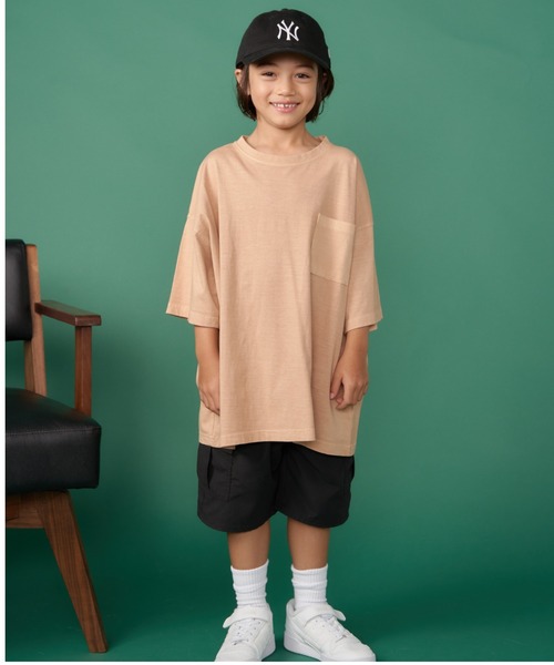 Auntie Rosa Holiday（アンティローザホリデー）の「ピグメントオーバーサイズポケットTEE（Tシャツ/カットソー・キッズ・グリーン/ネイビー/チャコールグレー/ベージュ/ブラック/パープル・130/140/150/160）」の9枚目の写真