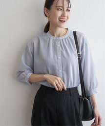 シアストライプバンドカラーシャツ