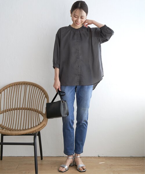 ikka(イッカ)の「シアストライプバンドカラーシャツ(シャツ/ブラウス・レディース・チャコール/ブルー系/ベージュ・M/L/S)」の14枚目の写真