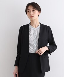 一度のみ着用★INDIVI グレー スカートスーツ ノーカラー　38/36 INDIVI スカートスーツ 「日本製／インポート素材」スプリング
