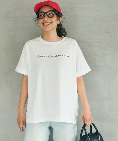 刺繍ロゴサイドスリットTシャツ（Tシャツ/カットソー）｜coca