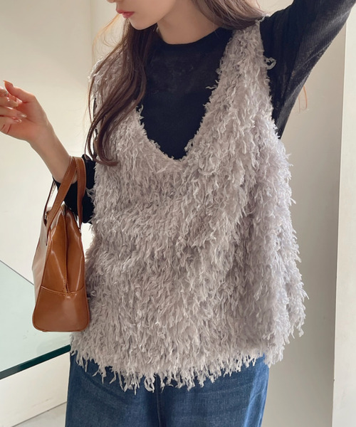 Ada. フリンジベストトップス　ボトルネックプリーツトップス　セット販売 Ada. フリンジベストトップスボトルネックプリーツトップス